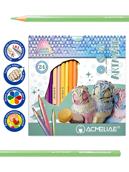 Карандаши 24 цв. ACMELIAE Pastel Artmate в картонном футляре,