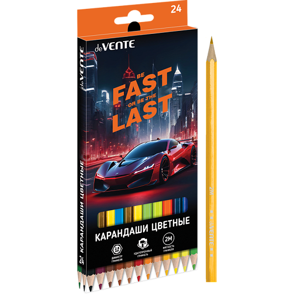 Карандаши 24 цв. "deVENTE. Fast Or Last" 2М, диаметр грифеля 2,8 мм, шестигранные, в картонной короб