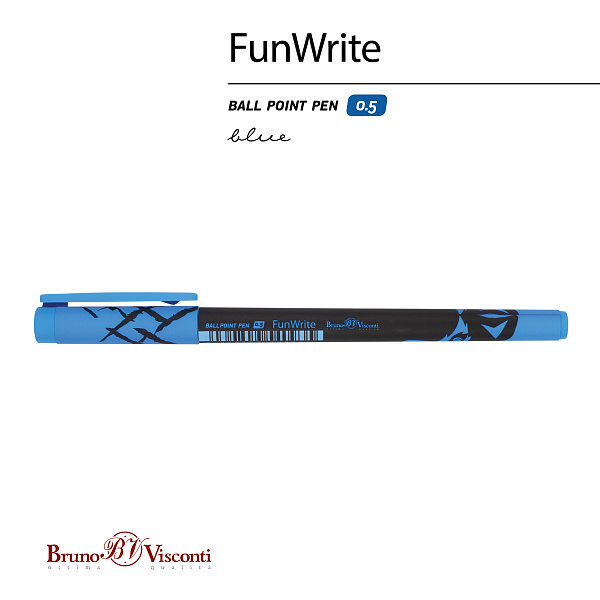 Ручка шариковая 0,5 мм "FunWrite. Взгляд зверя. Волк" СИНЯЯ 