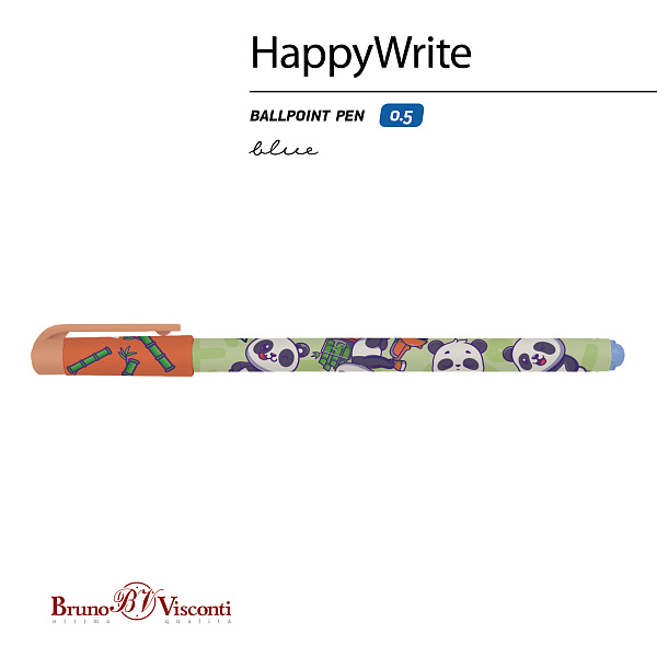 Ручка шариковая 0,5 мм "HappyWrite. KAWAII ANIMALS.Мишка" СИНЯЯ