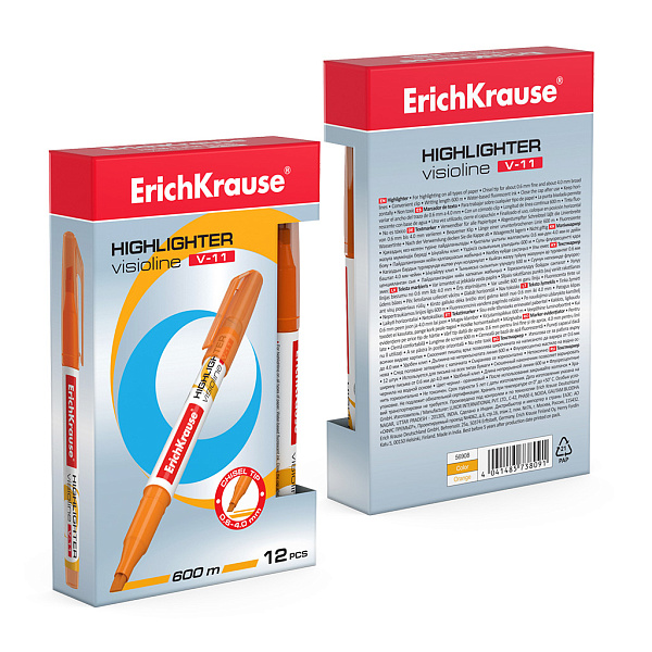 Маркер-текстовыделитель ErichKrause® Visioline V-11, оранжевый  (в коробке )