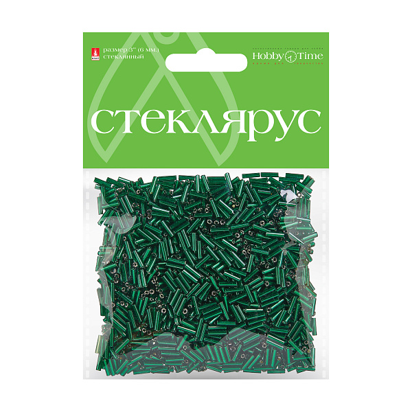 Стеклярус металлизированный, 6 мм, 60 гр, ИЗУМРУДНЫЙ, №16