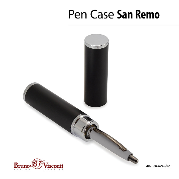 РУЧКА "SAN REMO" В ТУБУСЕ КРУГЛОЙ ФОРМЫ 1,0 ММ, СИНЯЯ  (корпус серый, футляр черный) (10129060/181119/0033219,КИТАЙ)