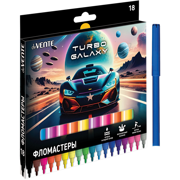 Фломастеры 18 цв."deVENTE. Turbo Galaxy" с вентилируемым колпачком, в картонной коробке с подвесом