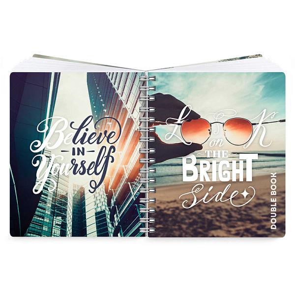 Тетрадь 96 л. кл./лин. на гребне "Double book" "ЦИТАТА ДНЯ" /А5, облож.- полипропилен, мягкий переплёт, двойная тетрадь с 4-мя обложками/