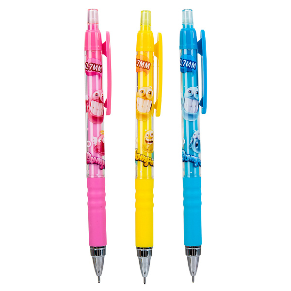 Карандаш автомат. 0,7 мм Deli Bumpees ластик пласт. корпус резиновый держатель ассорти