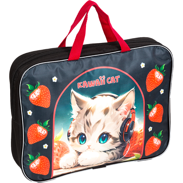 Папка для тетрадей А4 с ручками "Attomex. Kawaii Cat"(35x27x7 см) текстиль,расширение 7 см, дл руч24