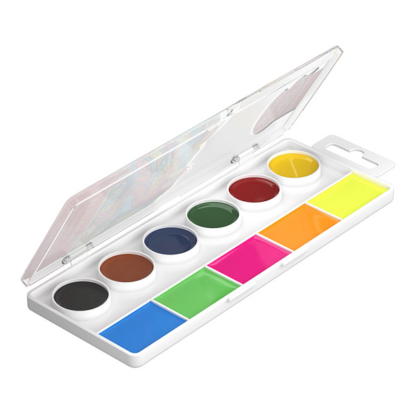 Акварель 11 цветов "ArtBerry Neon" без кисти, УФ защита яркости, увеличенные кюветы, пластиковый пенал с европодвесом