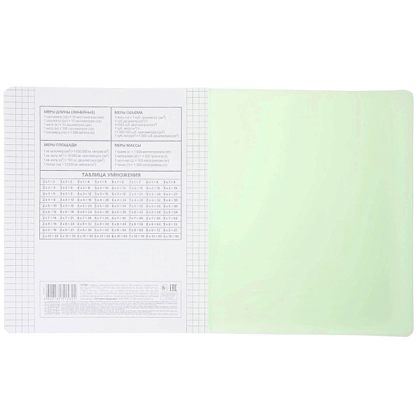 Тетрадь 12 листов в клетку, пластиковая обложка "Зелёная" 60-65г/кв.м
