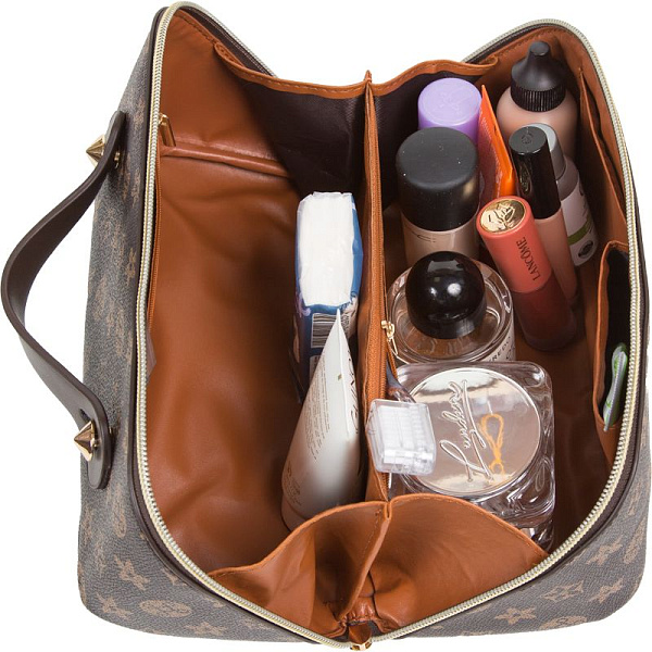 Пенал-косметичка "deVENTE. Monogram" 24x12x12 см, прямоугольный для 150 пр. на молнии, коричневый, внутренние карманы и отделения, со складной ручкой для переноски, искусственная кожа до -40C с антивандальной фактурой, с подкладом из эко кожи, 