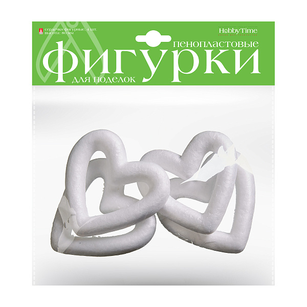 Пенопластовые фигурки "СЕРДЕЧКИ ФИГУРНЫЕ", 80 мм, 4 шт.