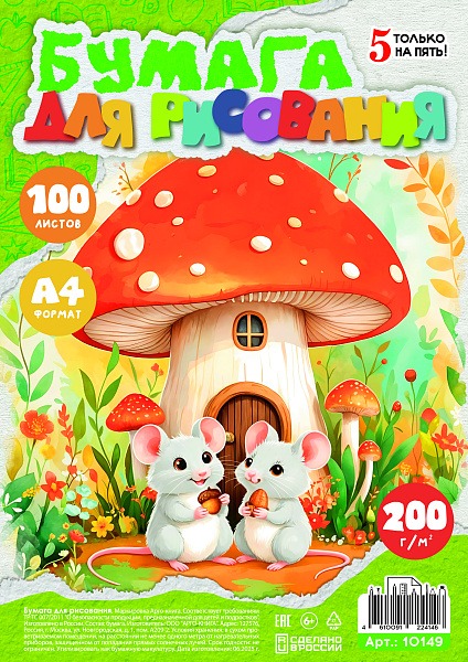 Бумага для рисования А4, 100 листов, 200г/м, в т/у плёнке