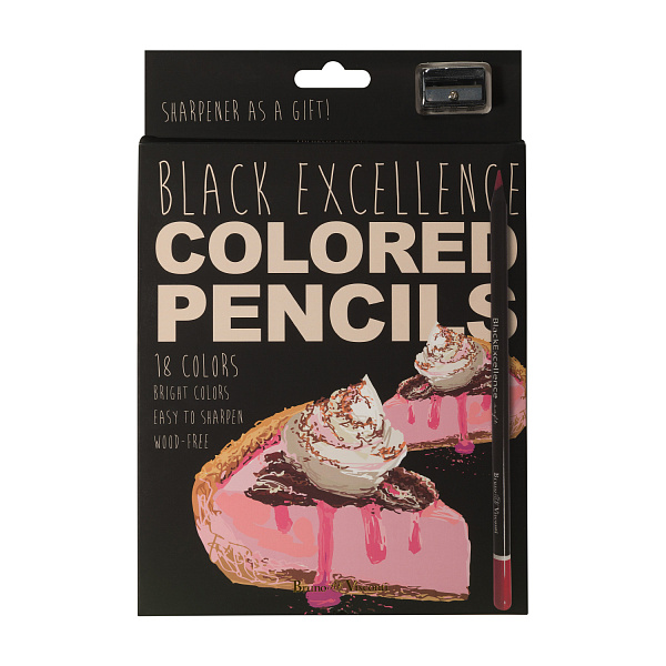 КАРАНДАШИ ЦВЕТНЫЕ ПЛАСТИКОВЫЕ  "Black Excellence" С ТОЧИЛКОЙ, 18 ЦВЕТОВ, 4 ВИДА (10702070/190723/3294953,КИТАЙ)