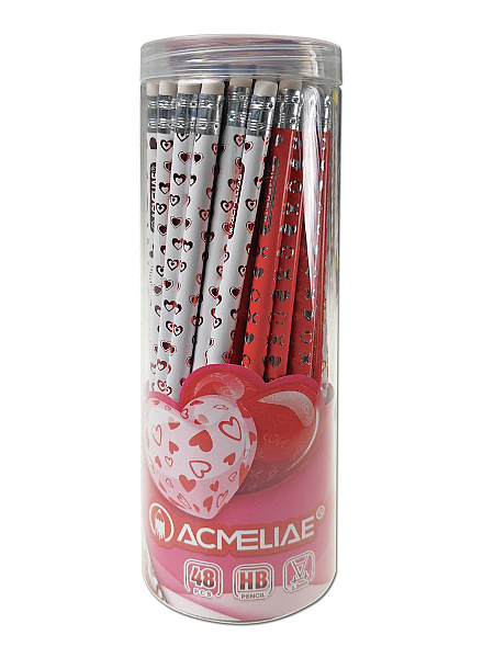 Карандаш ч/г HB ACMELIAE "СЕРДЦА" с бумажной открыткой, ластик, фольга (48)