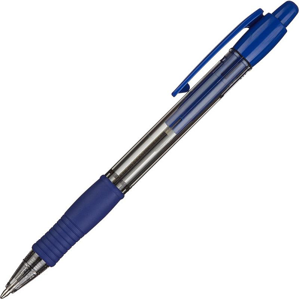 Ручка шариковая автомат. 1,0 мм Pilot Super Grip СИНЯЯ, синий резиновый грип, чернила на масляной основе