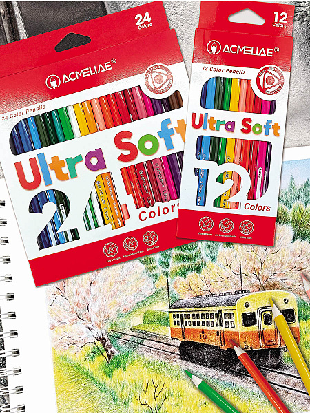 Карандаши 12 цв. Acmeliae Ultra Soft Набор цветных мягких,  в картонном футляре