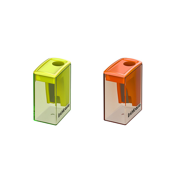 Точилка ErichKrause City Mini, Neon, с контейнером, пластиковая, ассорти (в коробке-дисплее по 28 шт