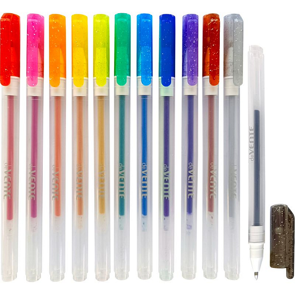 Набор ручек гелевых 12 шт. "deVENTE. Hit Glitter" 12 цв. с блёстками, d=1 мм, прозрачно-матовый корп. в блистере