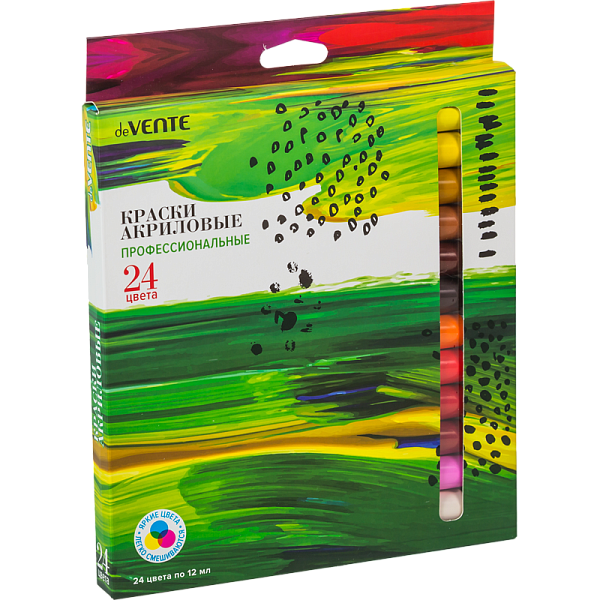 Акрил профессиональный художественный "deVENTE" 24 цвета по 12 мл, в алюминиевых тубах, в картонной коробке