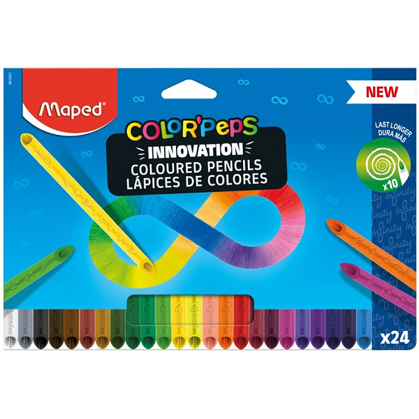 Карандаши 24 цв. Maped COLOR'PEPS INFINITY из ударопрочного грифеля, треугольные, в коробке с подвесом