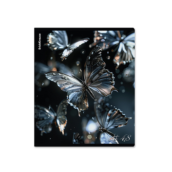 Тетрадь общая ученическая ErichKrause Glass Butterflies, 48 листов, клетка, матовая ламинация+выборочный УФ-лак_MIX-PACK