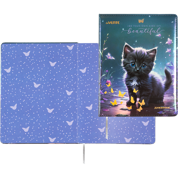 Дневник 1-11 кл. 48 л."deVENTE. Beautiful Cat"иск.кожа с поролоном,фольга,бумага 80 г/м²,ляссе