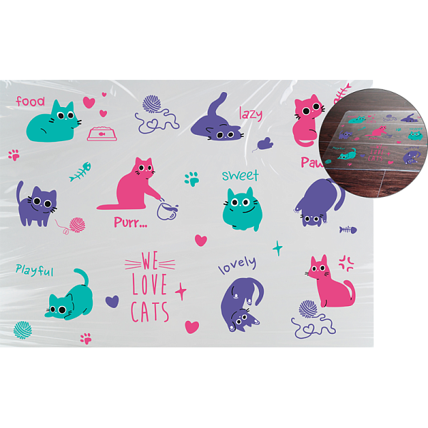 Покрытие настольное "deVENTE. Funny Cats" 70x50 см, прозрачный PVC с цветным рисунком, плотность 150 мкм, в пластиковом пакете