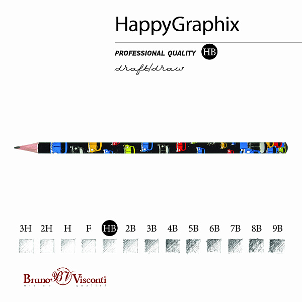 Карандаш ч/г НВ "Happy Graphix" ЦВЕТНЫЕ АВТОМОБИЛИ