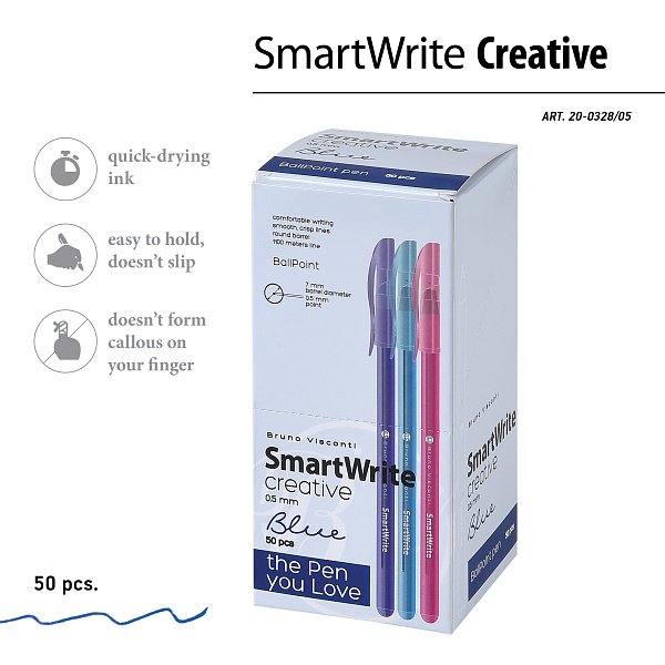 Ручка шариковая 0,5 мм "SmartWrite Creative" СИНЯЯ (3 цвета) 