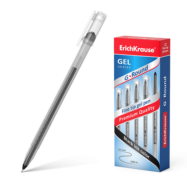 Ручка гелевая 0,5 мм ErichKrause® G-Round, ЧЕРНАЯ (в коробке по 12 шт.)