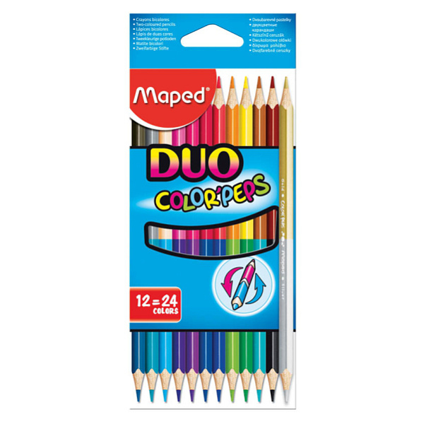 Карандаши 24 цв.=12шт Maped COLOR'PEPS двусторонние, треуг.,  ударопроч., в карт./уп.