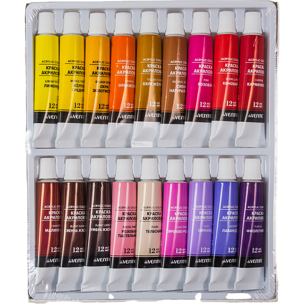 Акрил профессиональный художественный "deVENTE" 36 цветов по 12 мл, в алюминиевых тубах, в картонной коробке