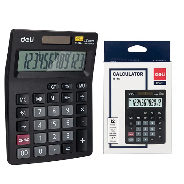 Калькулятор 12 разр., Deli черный 