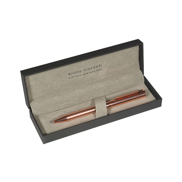 Ручка "BERGAMO" В SOFT TOUCH футляре 0,7 ММ, СИНЯЯ (корпус розовое золото, футляр черный)