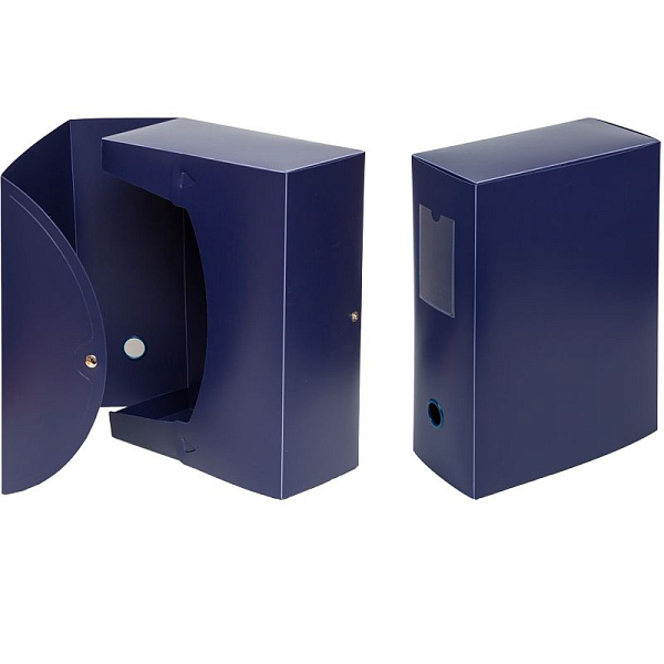 Короб архивный "deVENTE" А4 на кнопке, пластиковый 900 мкм, синий, 1 отделение, для документов A4 (33x24,5х12 см), наварной карман с этикеткой