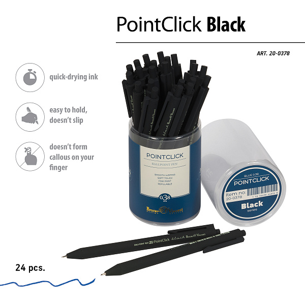 Ручка шариковая автомат. 0,38 мм PointClick.BLACK, СИНЯЯ