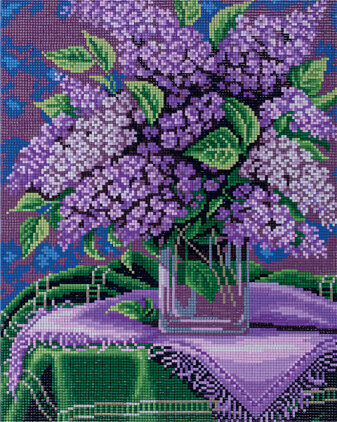 Алмазная мозаика 30*40 "ФРЕЯ" на подрамнике "Ваза с сиренью"