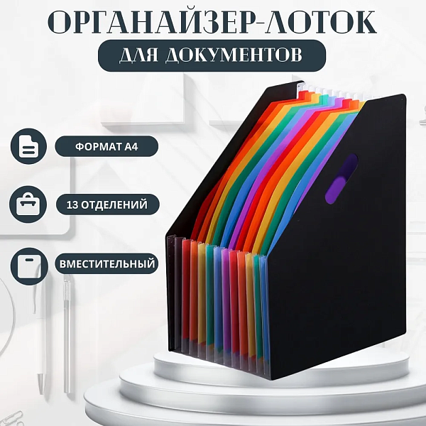 Папка-гармошка вертикальная Deli  13 отделений 72580 A4 ассорти A4 ассорти полипропилен 