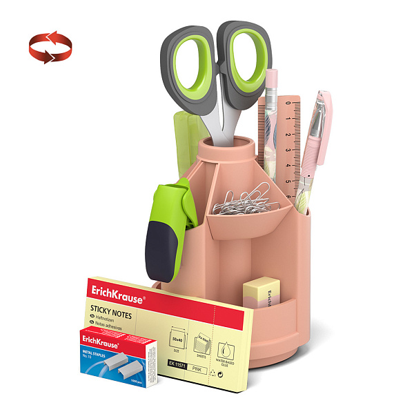 Набор настольный вращающийся ErichKrause® Mini Desk, Powder, пластиковый, персиковый
