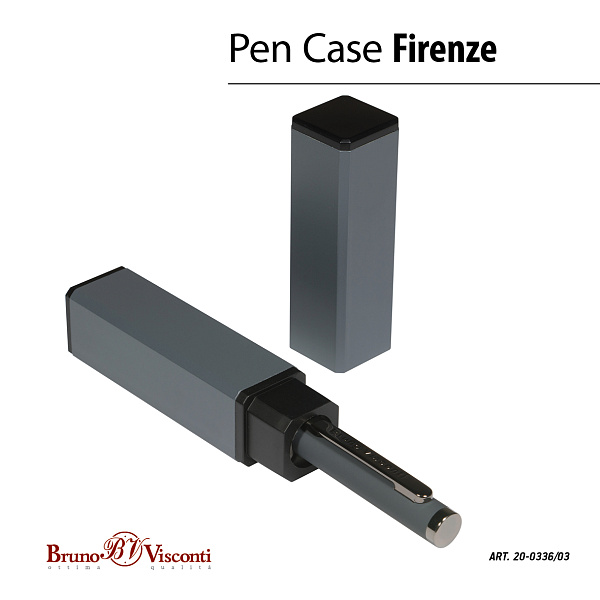 Ручка "FIRENZE" в тубусе прямоугольной формы 1.00 ММ, СИНЯЯ (корпус серый, футляр серый)