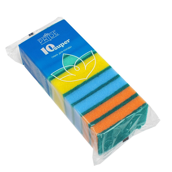 Губка д/посуды "Супер" с чистящим слоем (10 шт.) 100х65х25