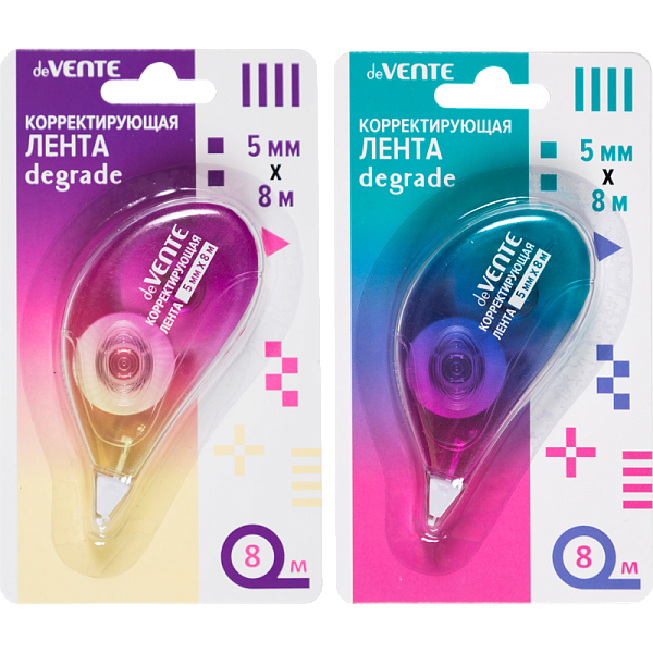 Корректир. лента 5мм х 8м "deVENTE. Degrade" цвет деграде, прозрачный корпус, фронтальный аппликатор, в картонном блистере