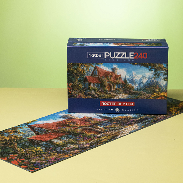 ПАЗЛЫ 240 эл. А2 480х180мм Панорама-Живописный домик-  Compact Box + Постер"Premium" 