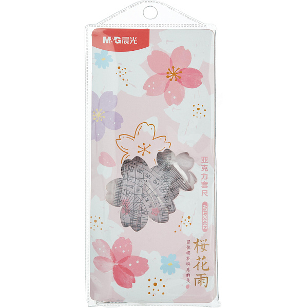 Набор чертежный M&G Sakura Rain (линейка, транспортир, 2 треугольника)