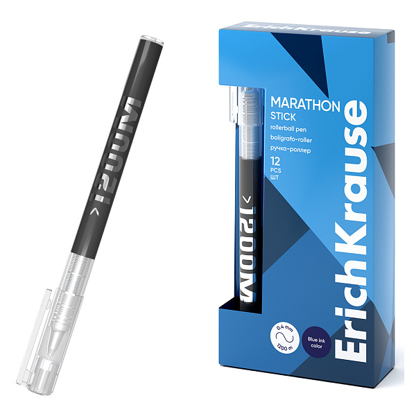 Ручка-роллер 0,5 мм ErichKrause Marathon Stick, СИНЯЯ (кор.12 шт) 