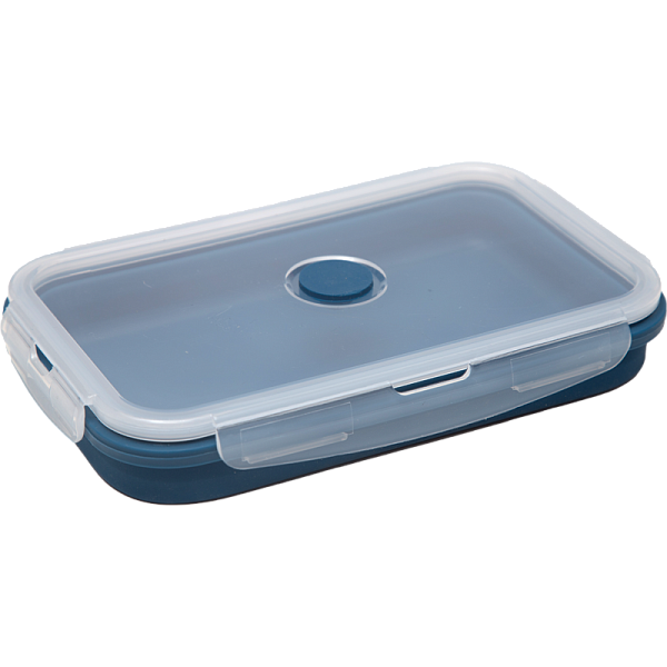 Ланчбокс складной герметичный "deVENTE" темно-синий, прямоугольный, 1200 мл, 21,5x14x8 см, в сложенном виде высота 3,5 см, силиконовый, с пластиковой крышкой, с отвестием вентиляции и силиконовой заглушкой,