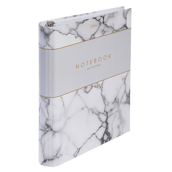 Тетрадь на кольцах 120 л. "Marble white" А5ф на 4-х кольцах с круглым корешком глянц. ламин. в индив.упак.