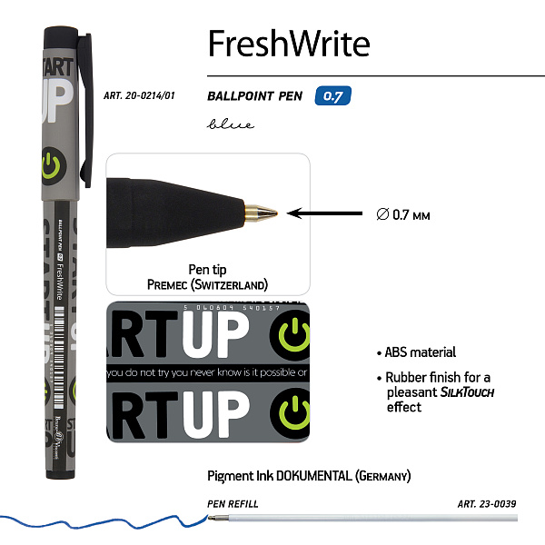 Ручка шариковая 0,7 мм "FreshWrite. Start-Up" СИНЯЯ
