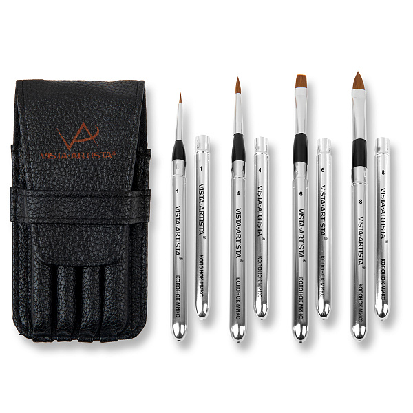 Набор кистей "VISTA-ARTISTA" Travel набор колонок микс  4 шт. короткая ручка круглая  № 1; круглая №4; овальная №8; плоская №6