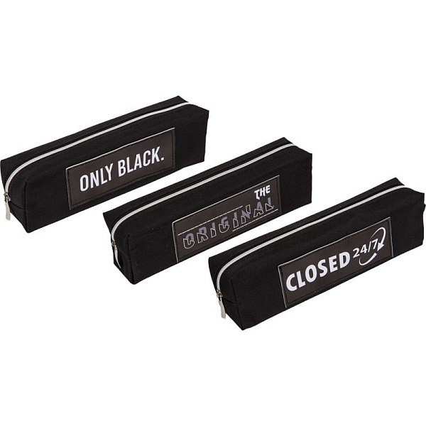 Пенал "deVENTE. Only Black" 21x6x4 см, прямоуг.для 30 пр., текстильный, на молнии, 